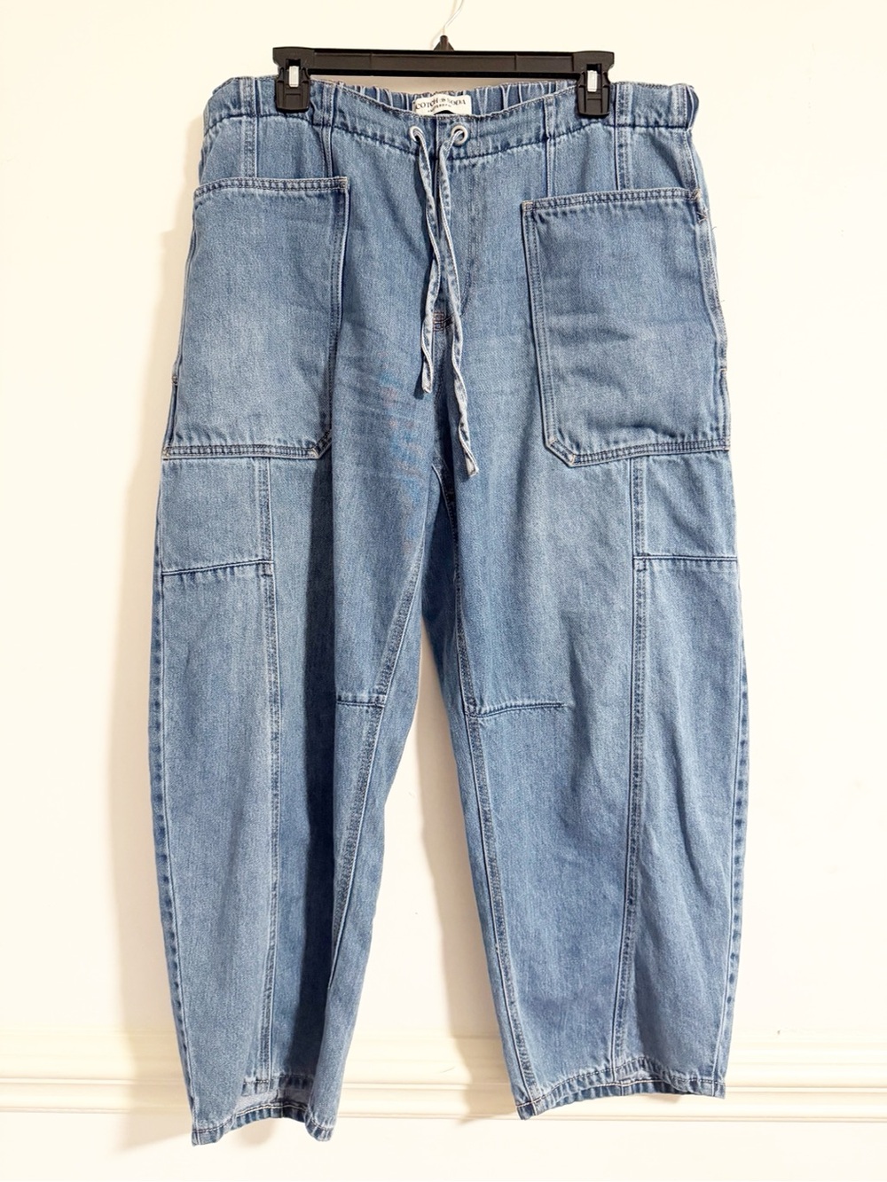Scotch & Soda Light Wash Denim Barrel Pants Elastic Waist Large L 100% Cotton
